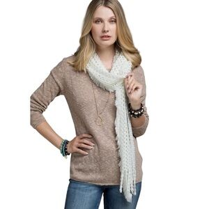 NWT White Soft Net Scarf With Fringe Frayed Accent